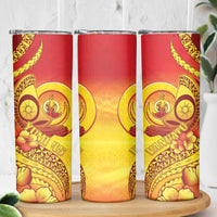 Vanuatu 45 Yia Indipendens Anivesari Skinny Tumbler Tamtam Drum With Boar Tusk - Polynesian Pride