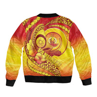 Vanuatu 46 Yia Indipendens Anivesari Sleeve Zip Bomber Jacket Tamtam Drum With Boar Tusk LT05 - Polynesian Pride
