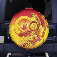Vanuatu 46 Yia Indipendens Anivesari Spare Tire Cover Tamtam Drum With Boar Tusk LT05 Yellow - Polynesian Pride