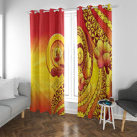 Vanuatu 46 Yia Indipendens Anivesari Window Curtain Tamtam Drum With Boar Tusk LT05 With Grommets Yellow - Polynesian Pride