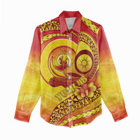 Vanuatu 45 Yia Indipendens Anivesari Women Casual Shirt Tamtam Drum With Boar Tusk - Polynesian Pride