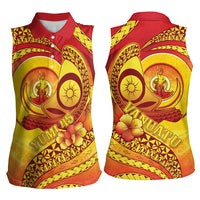 Vanuatu 45 Yia Indipendens Anivesari Women Sleeveless Polo Shirt Tamtam Drum With Boar Tusk - Polynesian Pride