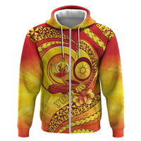 Vanuatu 46 Yia Indipendens Anivesari Zip Hoodie Tamtam Drum With Boar Tusk LT05 Zip Hoodie Yellow - Polynesian Pride