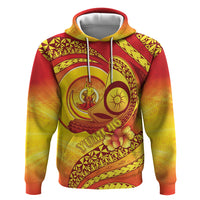 Vanuatu 46 Yia Indipendens Anivesari Zip Hoodie Tamtam Drum With Boar Tusk LT05 Pullover Hoodie Yellow - Polynesian Pride