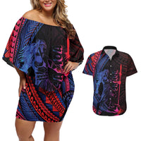 Samoan Pride Couples Matching Off Shoulder Short Dress and Hawaiian Shirt The Tui Manua - Polynesian Pride