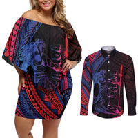 Samoan Pride Couples Matching Off Shoulder Short Dress and Long Sleeve Button Shirt The Tui Manua - Polynesian Pride
