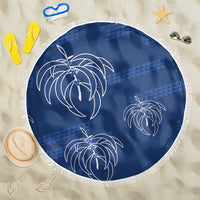 Aloha Hawaii Acacia Koa Leaves Beach Blanket Navy Kakau Tribal Pattern