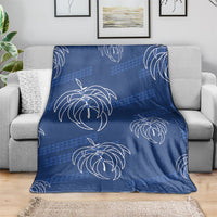Aloha Hawaii Acacia Koa Leaves Blanket Navy Kakau Tribal Pattern