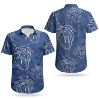 Aloha Hawaii Acacia Koa Leaves Couples Matching Mermaid Dress and Hawaiian Shirt Navy Kakau Tribal Pattern LT05 - Polynesian Pride
