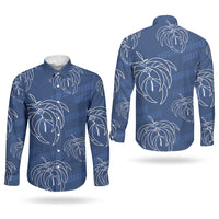 Aloha Hawaii Acacia Koa Leaves Couples Matching Tank Maxi Dress and Long Sleeve Button Shirt Navy Kakau Tribal Pattern LT05 - Polynesian Pride