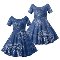 Aloha Hawaii Acacia Koa Leaves Family Matching Long Sleeve Bodycon Dress and Hawaiian Shirt Navy Kakau Tribal Pattern LT05 Daughter's Dress Navy - Polynesian Pride