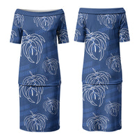 Aloha Hawaii Acacia Koa Leaves Family Matching Puletasi and Hawaiian Shirt Navy Kakau Tribal Pattern LT05 Mom's Dress Navy - Polynesian Pride