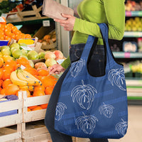 Aloha Hawaii Acacia Koa Leaves Grocery Bag Navy Kakau Tribal Pattern