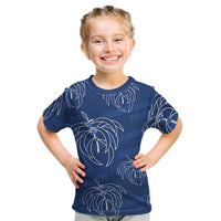 Aloha Hawaii Acacia Koa Leaves Kid T Shirt Navy Kakau Tribal Pattern