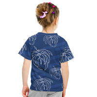Aloha Hawaii Acacia Koa Leaves Kid T Shirt Navy Kakau Tribal Pattern