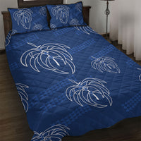Aloha Hawaii Acacia Koa Leaves Quilt Bed Set Navy Kakau Tribal Pattern