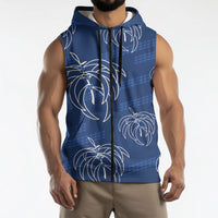 Aloha Hawaii Acacia Koa Leaves Sleeveless Zip Hoodie Navy Kakau Tribal Pattern LT05 - Polynesian Pride