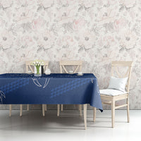Aloha Hawaii Acacia Koa Leaves Tablecloth Navy Kakau Tribal Pattern