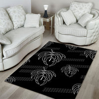 Aloha Hawaii Acacia Koa Leaves Area Rug Black Kakau Tribal Pattern