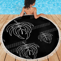 Aloha Hawaii Acacia Koa Leaves Beach Blanket Black Kakau Tribal Pattern