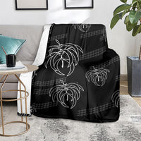 Aloha Hawaii Acacia Koa Leaves Blanket Black Kakau Tribal Pattern