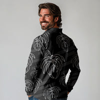 Aloha Hawaii Acacia Koa Leaves Long Sleeve Polo Shirt Black Kakau Tribal Pattern LT05 - Polynesian Pride