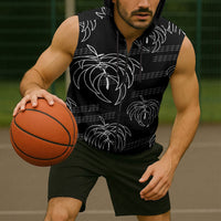 Aloha Hawaii Acacia Koa Leaves Sleeveless Zip Hoodie Black Kakau Tribal Pattern LT05 - Polynesian Pride