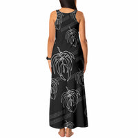 Aloha Hawaii Acacia Koa Leaves Tank Maxi Dress Black Kakau Tribal Pattern