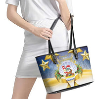 Niue Christmas Leather Tote Bag Seashell Santa Beach Vibes - Polynesian Pride