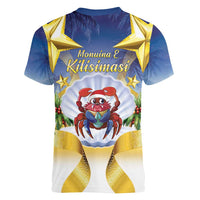 Niue Christmas Women V-Neck T-Shirt Seashell Santa Beach Vibes - Polynesian Pride