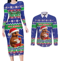 New Zealand Christmas Couples Matching Long Sleeve Bodycon Dress and Long Sleeve Button Shirt Have Yourself A Kiwi-tastic Christmas - Polynesian Pride