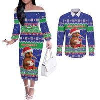 New Zealand Christmas Couples Matching Off The Shoulder Long Sleeve Dress and Long Sleeve Button Shirt Have Yourself A Kiwi-tastic Christmas - Polynesian Pride