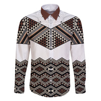 New Zealand Aotearoa Family Matching Long Sleeve Bodycon Dress and Hawaiian Shirt Taniko Art Simple Style LT05 Dad's Shirt - Long Sleeve Brown - Polynesian Pride