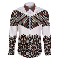 New Zealand Aotearoa Family Matching Puletasi Dress and Hawaiian Shirt Taniko Art Simple Style LT05 Dad's Shirt - Long Sleeve Brown - Polynesian Pride