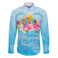 Universal Human Rights Month Family Matching Off Shoulder Long Sleeve Dress and Hawaiian Shirt Polynesian Style LT05 Dad's Shirt - Long Sleeve Blue - Polynesian Pride