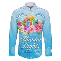 Universal Human Rights Month Family Matching Puletasi Dress and Hawaiian Shirt Polynesian Style LT05 Dad's Shirt - Long Sleeve Blue - Polynesian Pride