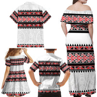 New Zealand Aotearoa Family Matching Off Shoulder Maxi Dress and Hawaiian Shirt With Kowhaiwhai Pattern Red Version LT05 - Polynesian Pride