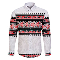 New Zealand Aotearoa Family Matching Off Shoulder Short Dress and Hawaiian Shirt With Kowhaiwhai Pattern Red Version LT05 Dad's Shirt - Long Sleeve Red - Polynesian Pride