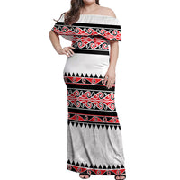 New Zealand Aotearoa Off Shoulder Maxi Dress With Kowhaiwhai Pattern Red Version LT05 Women Red - Polynesian Pride