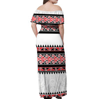 New Zealand Aotearoa Off Shoulder Maxi Dress With Kowhaiwhai Pattern Red Version LT05 - Polynesian Pride