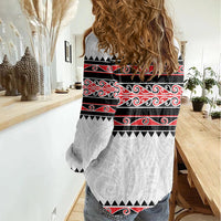 New Zealand Aotearoa Women Casual Shirt - Kowhaiwhai Pattern Red Version LT05 - Polynesian Pride