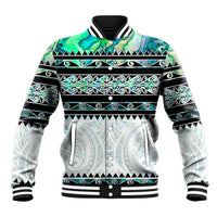 New Zealand Aotearoa Baseball Jacket With Paua Shell Kowhaiwhai Pattern LT05 Unisex Green - Polynesian Pride