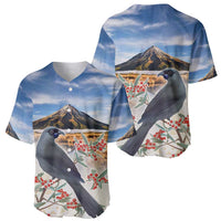 New Zealand Mount Taranaki Landscape Baseball Jersey Kokako Bird Polynesian Style LT05 - Polynesian Pride