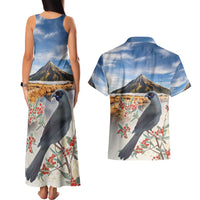 New Zealand Mount Taranaki Landscape Couples Matching Tank Maxi Dress and Hawaiian Shirt Kokako Bird Polynesian Style