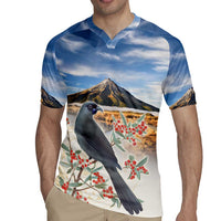 New Zealand Mount Taranaki Landscape Rugby Jersey Kokako Bird Polynesian Style
