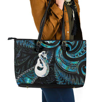 New Zealand Aotearoa Leather Tote Bag Maori Manaia Paua Shell Glitter Turquoise LT05 - Polynesian Pride