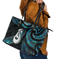New Zealand Aotearoa Leather Tote Bag Maori Manaia Paua Shell Glitter Turquoise LT05 - Polynesian Pride