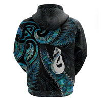 New Zealand Aotearoa Zip Hoodie Maori Manaia Paua Shell Glitter Turquoise LT05 - Polynesian Pride