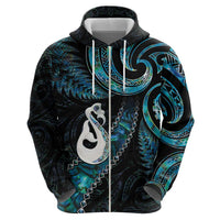 New Zealand Aotearoa Zip Hoodie Maori Manaia Paua Shell Glitter Turquoise LT05 - Polynesian Pride