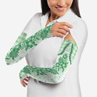 Aloha Hawaii Palaka Arm Sleeves Green Plumeria Lei - Polynesian Pride